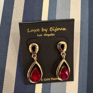 Gold and Red Teardrop Earrings
